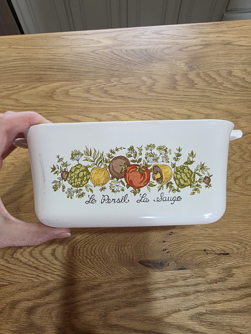Vintage Ceramic Herb & Vegetable Casserole Dish with Floral Decal
